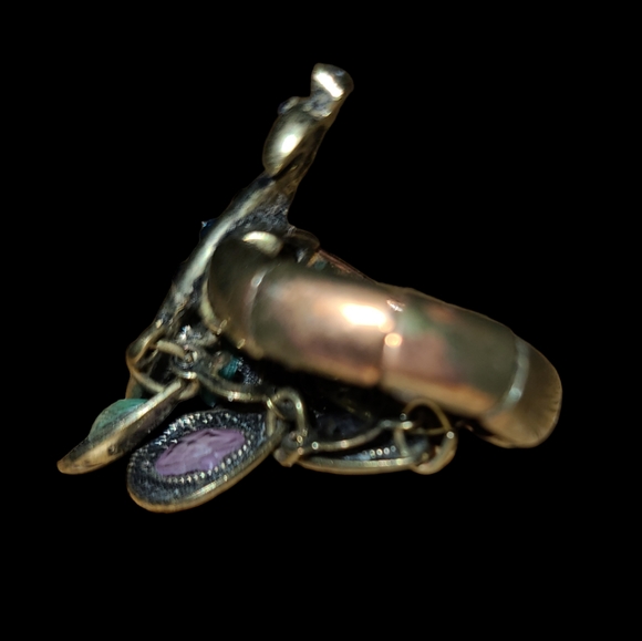 Vintage Peacock Gothic Stretchy Fashion Ring Lot 4 Displays Lots of Wear - Picture 3 of 3